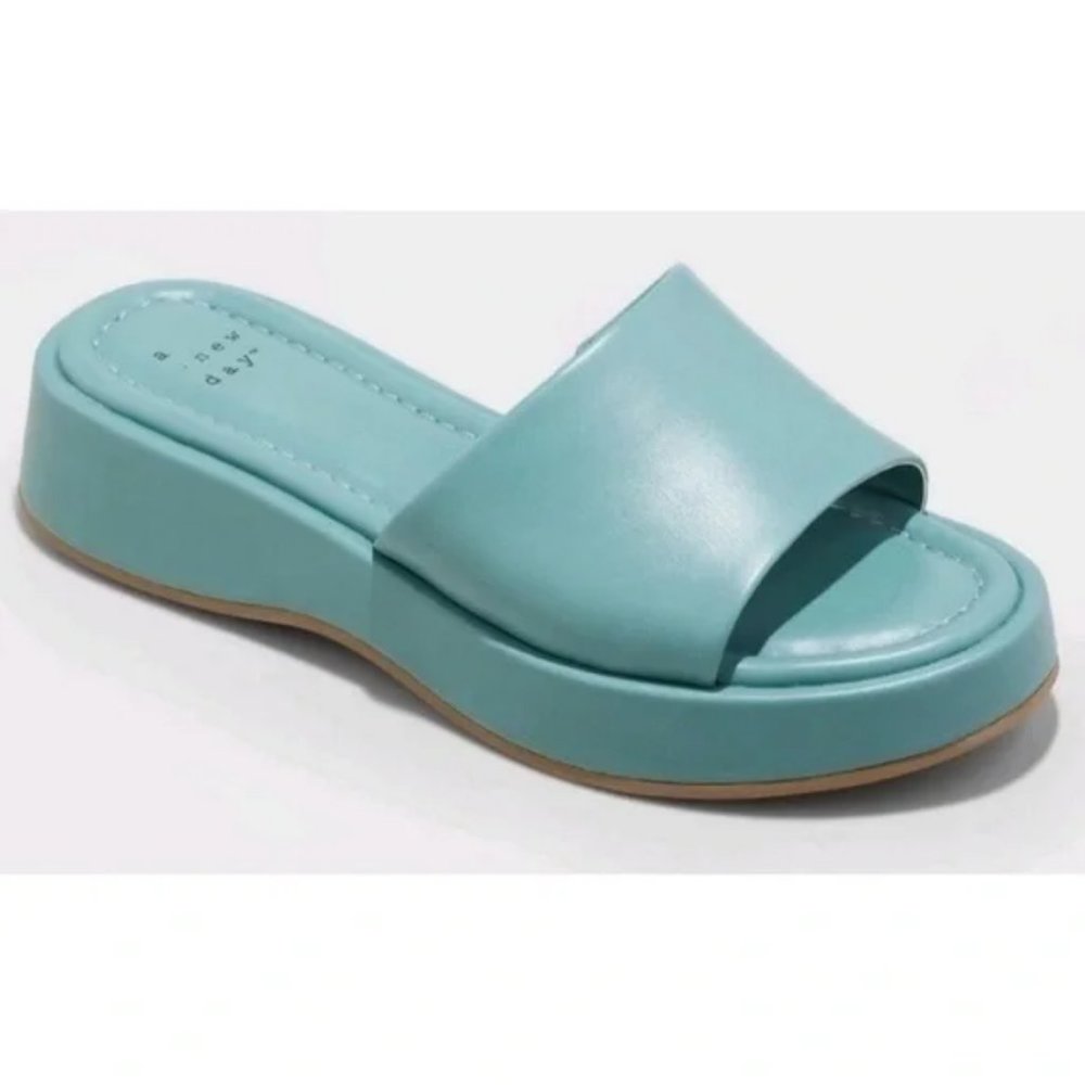 NEW! WIDE WIDTH Carlita Wedge Platform Slide Sandals - A New Day, Blue